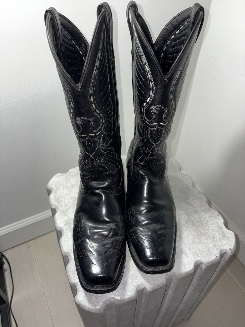 Laredo Gainesville Black Leather Western Cowboy boots Sz 9 D